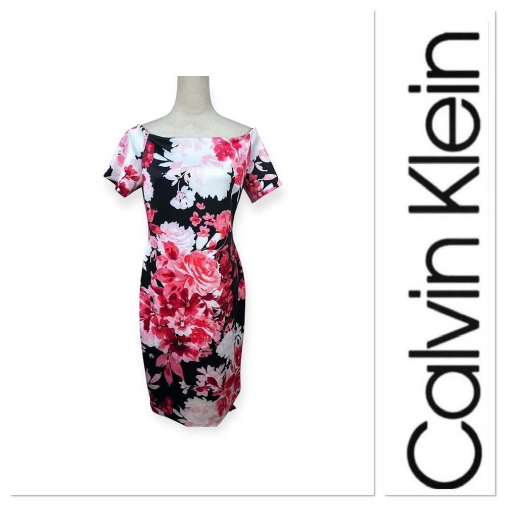 Calvin Klein Black Dress with Pink & White Floral Print